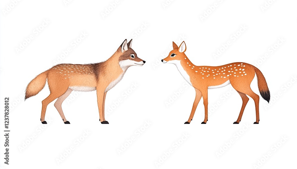 Fototapeta premium Two stylized foxes facing each other in a minimalist design, showcasing their distinct features