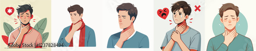 vector of young man having sore throat