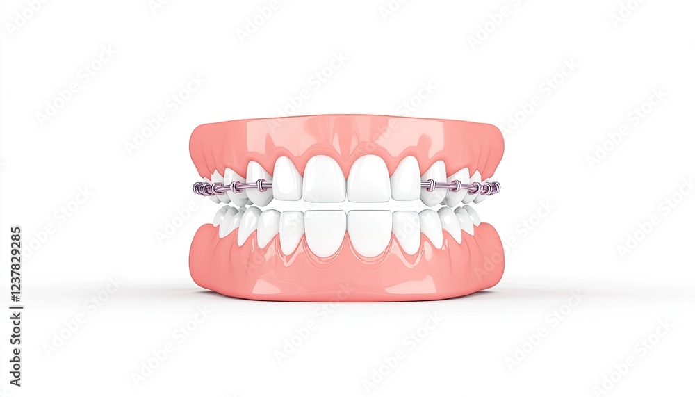 3D model of human teeth with braces showcasing dental alignment and oral health education 3D model of human teeth with braces showcasing dental alignment and oral health education
