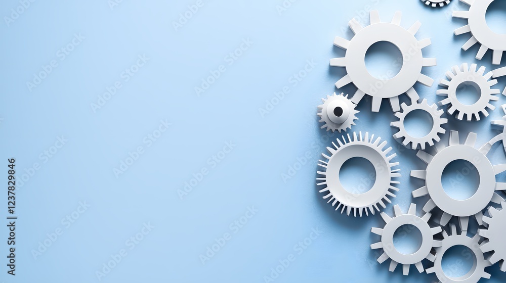 White Gears Interlocking on Light Blue Background Teamwork Collaboration Concept White Gears Interlocking on Light Blue Background Teamwork Collaboration Concept