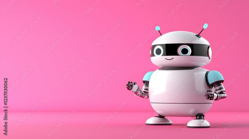 Friendly Robot on Pink Background Cute Digital Character Illustration Friendly Robot on Pink Background Cute Digital Character Illustration