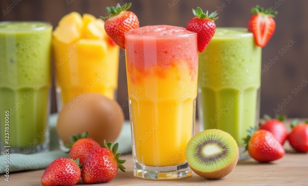Colorful fruit smoothies with fresh ingredients Colorful fruit smoothies with fresh ingredients