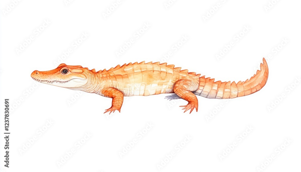 Naklejka premium Detailed illustration of an orange crocodile-like creature walking on a white background