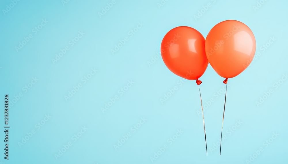 Two vibrant orange balloons floating against a soft blue background, suggesting celebration and joy