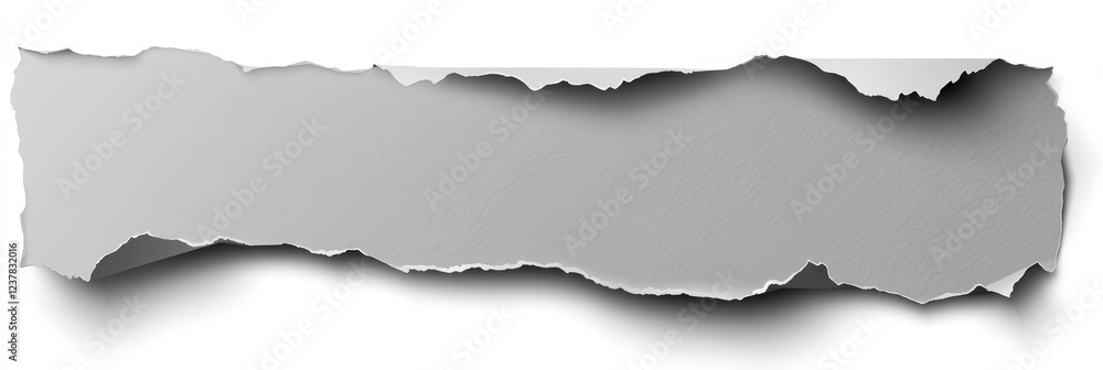 Torn paper strip, white background, design element, message space Torn paper strip, white background, design element, message space