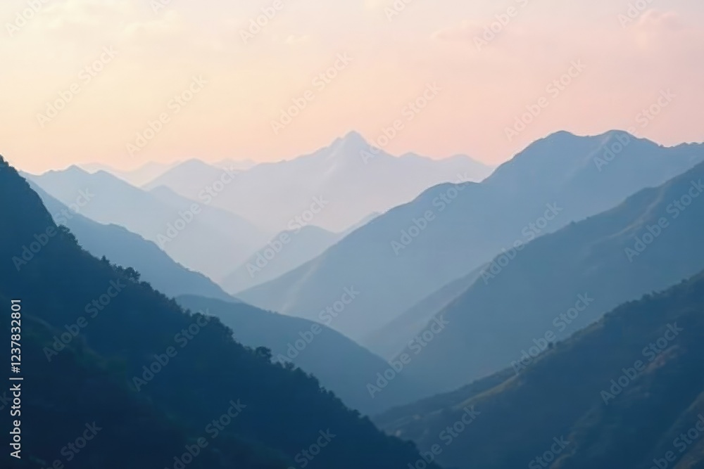 Soft grey mist envelops mountain peaks at dawn, fog, serene, peaceful Soft grey mist envelops mountain peaks at dawn, fog, serene, peaceful