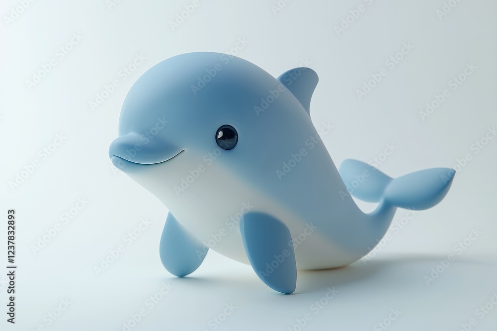 A cute, stylized dolphin figurine in soft blue hues, showcasing a friendly expression and playful design.