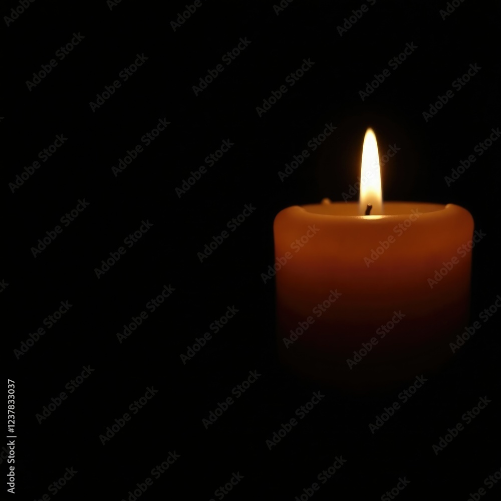The soft glow of a candle flame on a black background creates a sense of calm, intimacy, warmth, gentle