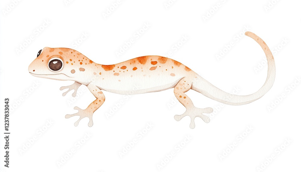Naklejka premium Illustrated gecko with orange spots, showcasing its unique features against a plain background