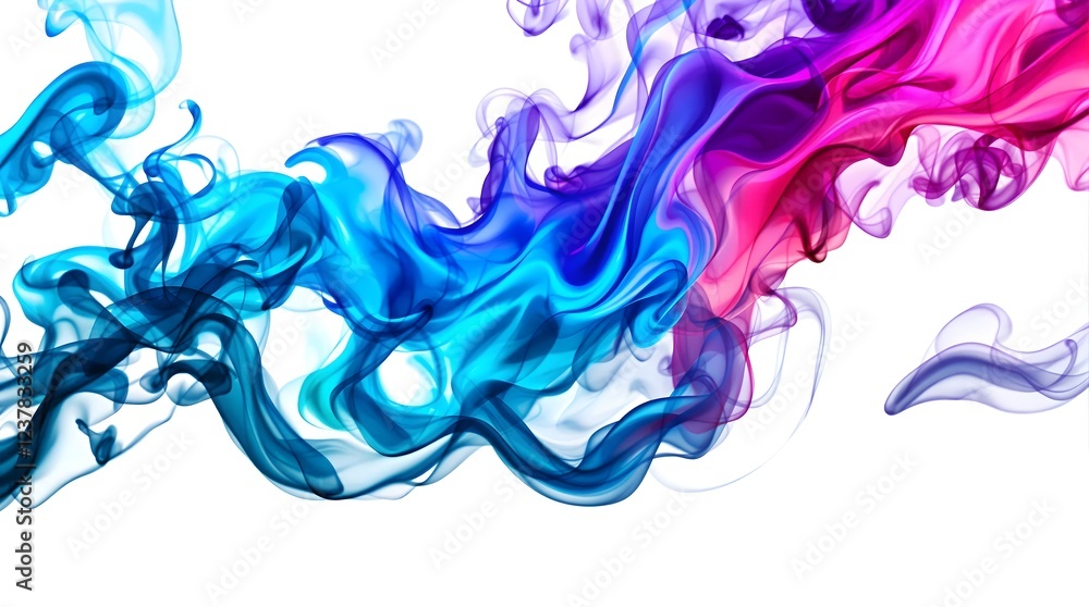 Fototapeta premium Dynamic Blue Smoke Photography with Pink Gradient Abstract Fluid Art Background with Motion Effect on White wallpaper, generative ai