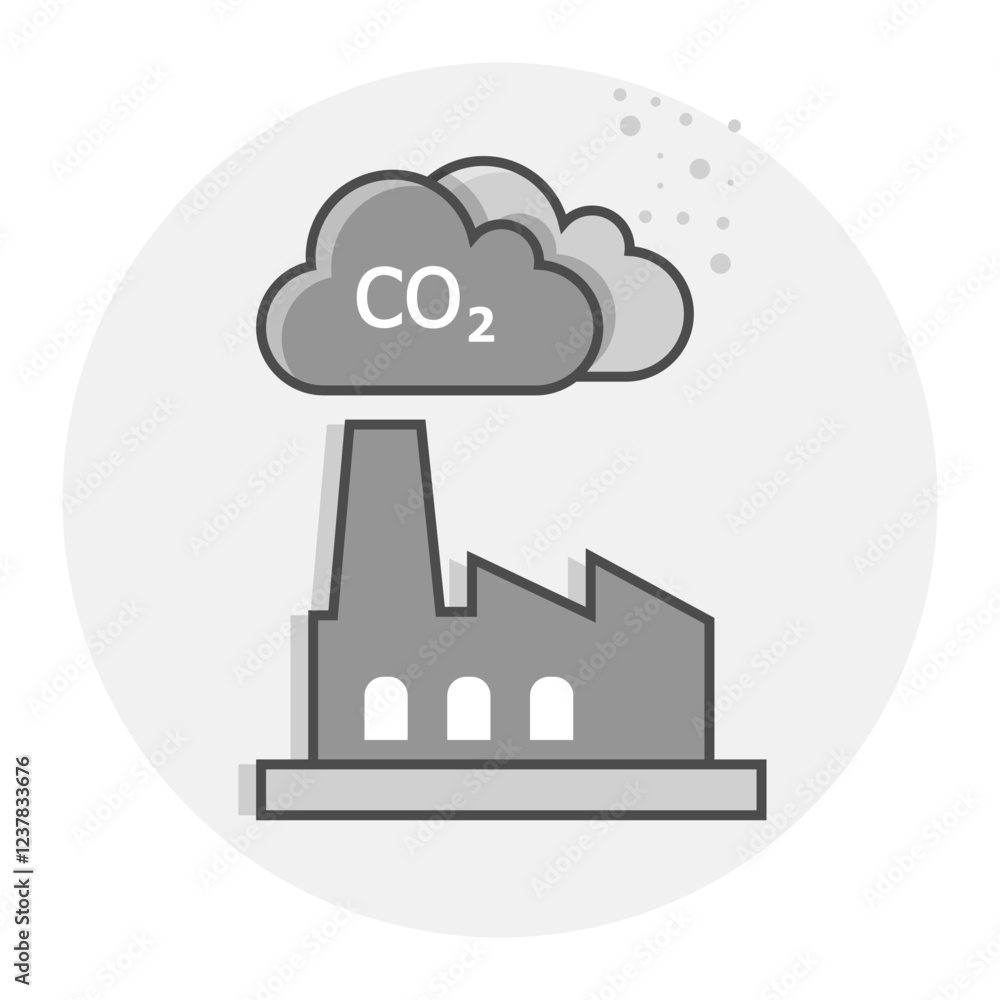 Factory Pollution Icon, Industrial CO2 Emissions, Environmental Impact Symbol Factory Pollution Icon, Industrial CO2 Emissions, Environmental Impact Symbol