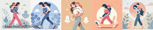 vector of older sister carrying her younger sister
