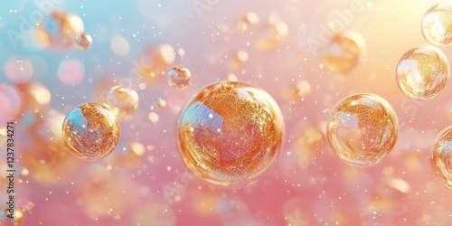 Abstract gold bubbles, colorful design, 3d render, Generative AI