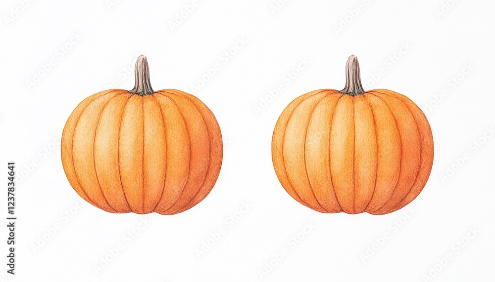 Two vibrant orange pumpkins with detailed texture on a clean white background, ideal for autumn themes Two vibrant orange pumpkins with detailed texture on a clean white background, ideal for autumn themes