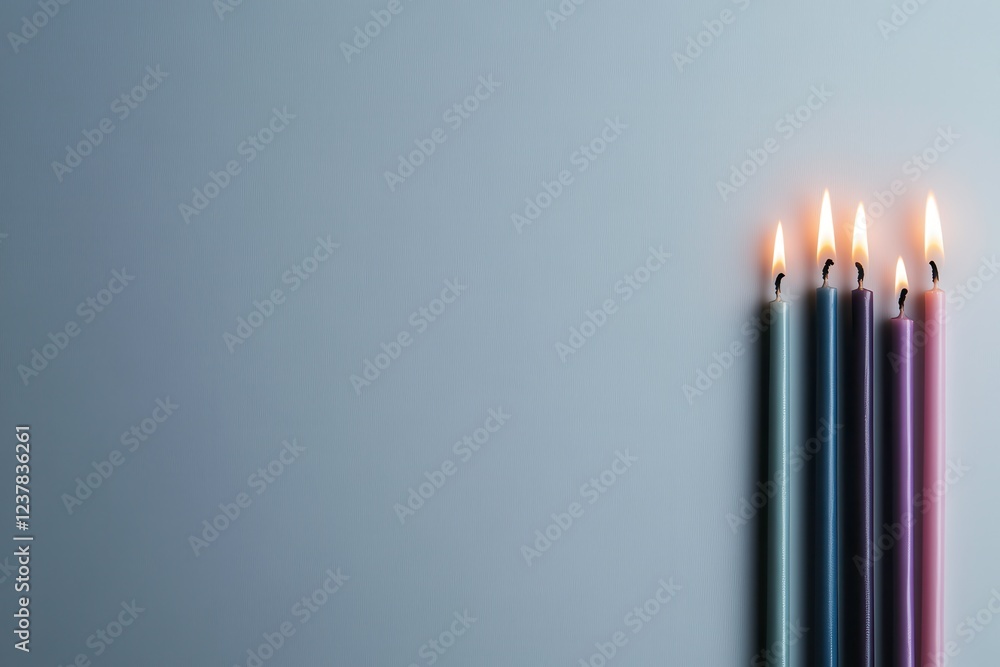 Festive Birthday Candles With Pastel Hues Glowing Softly on a White Background. Generative AI Festive Birthday Candles With Pastel Hues Glowing Softly on a White Background. Generative AI