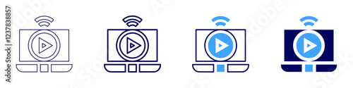 Streaming movies icon in 4 different styles. Thin Line, Line, Bold, and Bold Line. Duotone style. Editable stroke