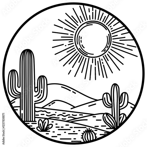 Desert Scene | Desert | Mountain Scene | Hot land | Outdoor Scene | Cactus | Desert Landscape | Sunny Desert | Original Illustration | Vector and Clipart | Cutfile and Stencil