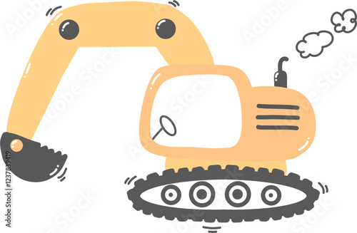 Cute cartoon excavator construction machine flat vector