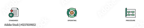 SOP icon set flow process which consists of instruction, quality, manual, process, operation, sequence, workflow, iteration, and puzzle icon live stroke and easy to edit .