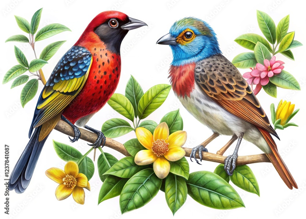 Fototapeta premium Bananaquit Bird (Coereba flaveola) Perched on Branch, Vibrant Yellow, Rule of Thirds Composition