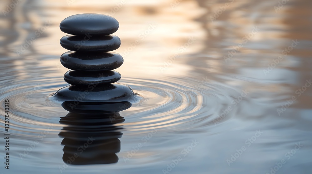 Balanced stones create calm in tranquil water. Balanced stones create calm in tranquil water.