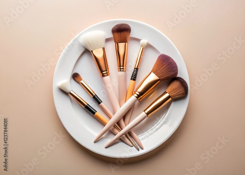 Wallpaper Mural Professional Makeup Essentials: Top View of Brushes on Pastel Torontodigital.ca