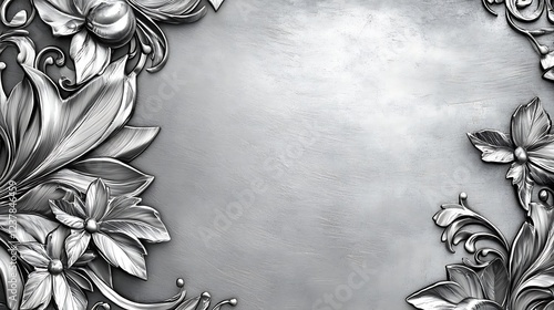 Silver Floral Metalwork Frame Design Background