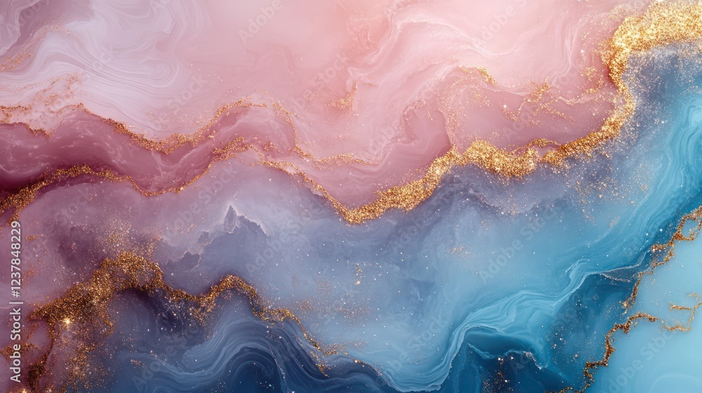 Obraz premium Abstract Pink, Blue and Gold Marble Texture: A Serene Artistic Creation