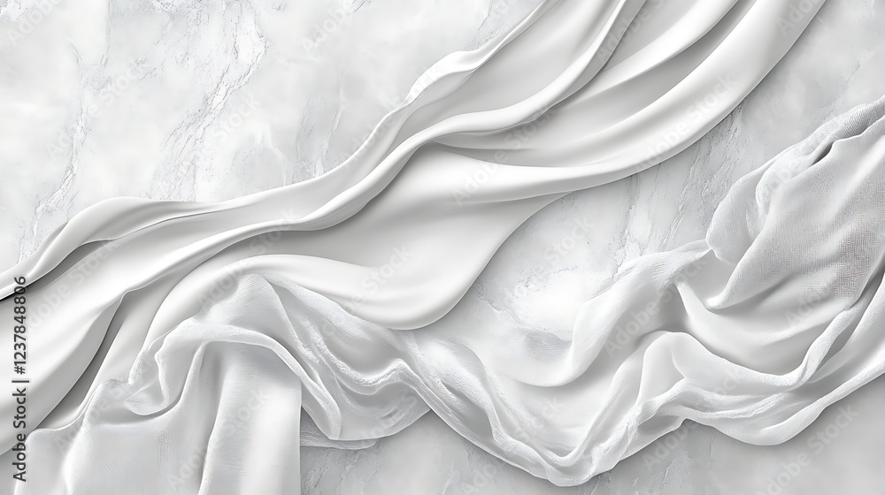 Obraz premium White Fabric Draped Elegantly on Marble Background