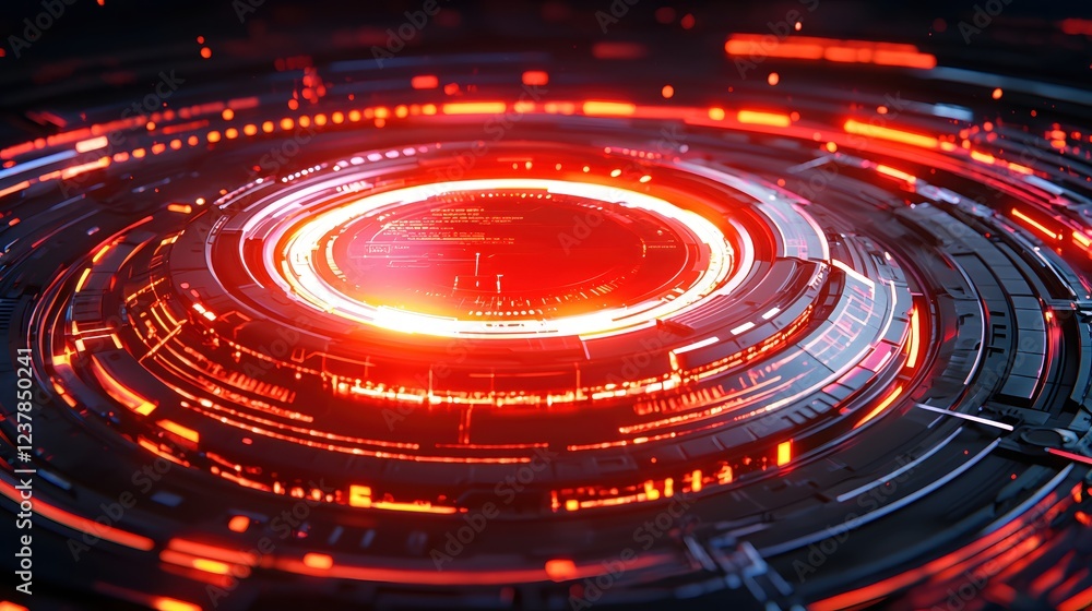 Fototapeta premium Futuristic Red Technology Interface Digital Circle Abstract Background