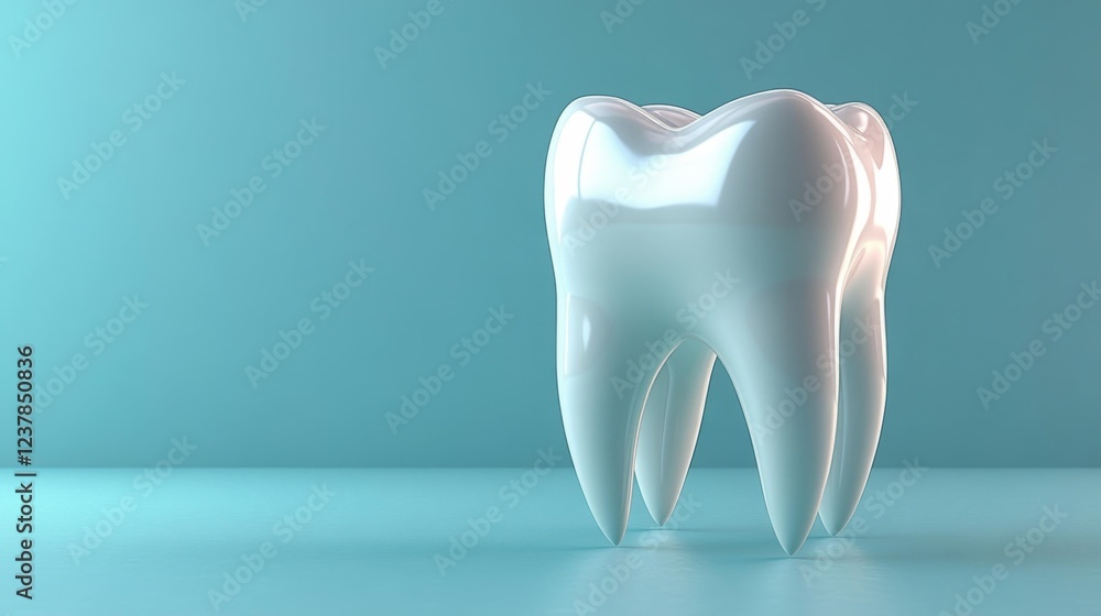 3D White Tooth on Blue Background. Generative AI 3D White Tooth on Blue Background. Generative AI