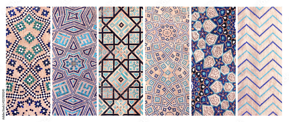 Φωτογραφία Set of vertical or horizontal banners with detail of ancient mosaic walls with floral and geometric ornaments