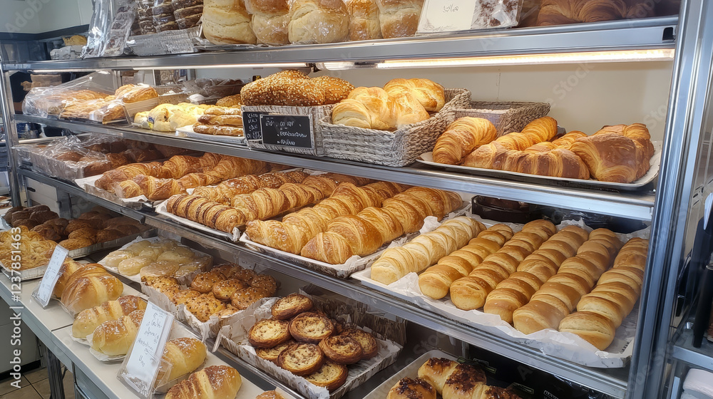Croissant with bread and bun bakery poster. Baguette, wheat and rye bread, croissant, bun, cupcake, cinnamon roll, braided bun, toast, ciabatta, long loaf and pretzel. Bakery shop design Croissant with bread and bun bakery poster. Baguette, wheat and rye bread, croissant, bun, cupcake, cinnamon roll, braided bun, toast, ciabatta, long loaf and pretzel. Bakery shop design