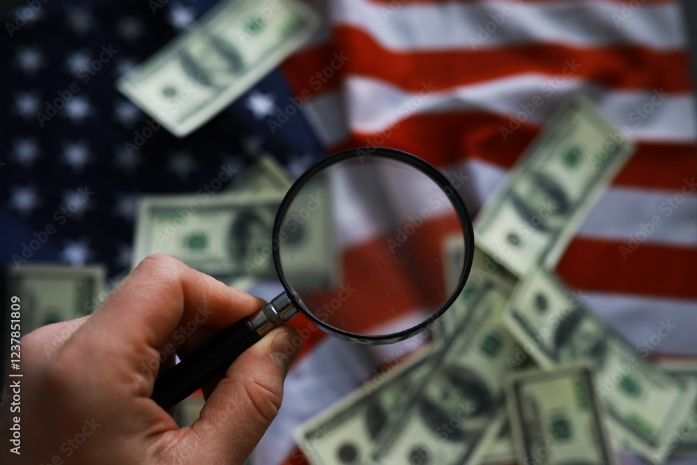 Fototapeta premium Symbol of the United States of America flag. Independence background. Striped American flag.