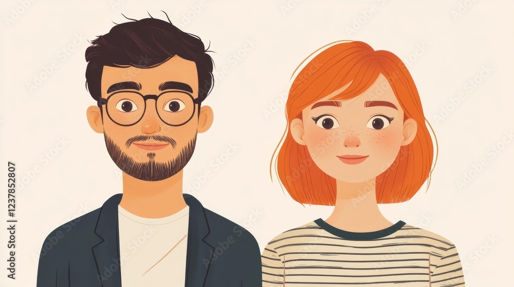 Illustration of Smiling Man and Woman. Generative AI Illustration of Smiling Man and Woman. Generative AI