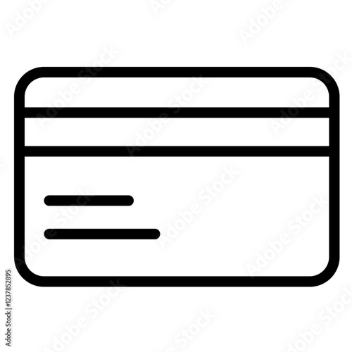 Icon of a credit or debit card with rounded corners, featuring horizontal lines at the top for text or numbers, symbolizing a secure financial tool used for electronic payments and transactions.
