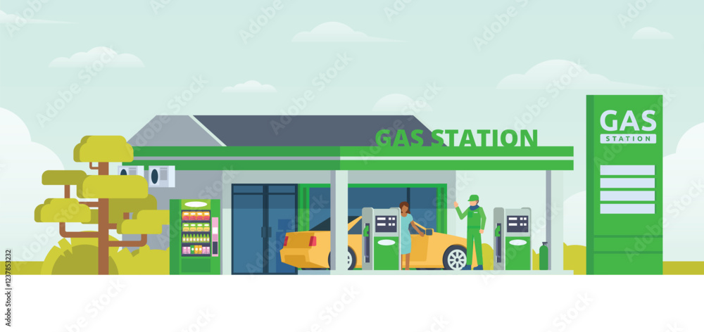 custom made wallpaper toronto digitalGas Station with Shop Vector Illustration. Clean Flat Design and Modular Element. Fully Editable and Easy to Customize