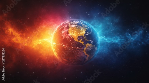 Wallpaper Mural Fiery Cosmic Embrace: Earth in Nebula's Glow Torontodigital.ca