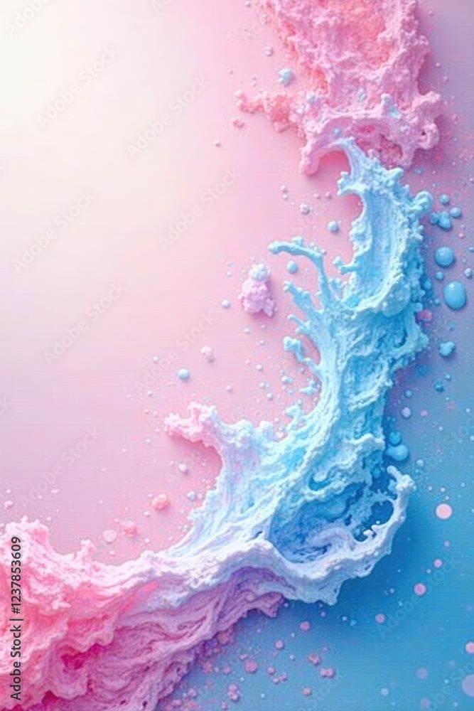 Fototapeta premium A delicate splatter paint effect with soft pink and blue hues creates an ethereal atmosphere, Soft Paint, Serene Scene, Delicate Touch