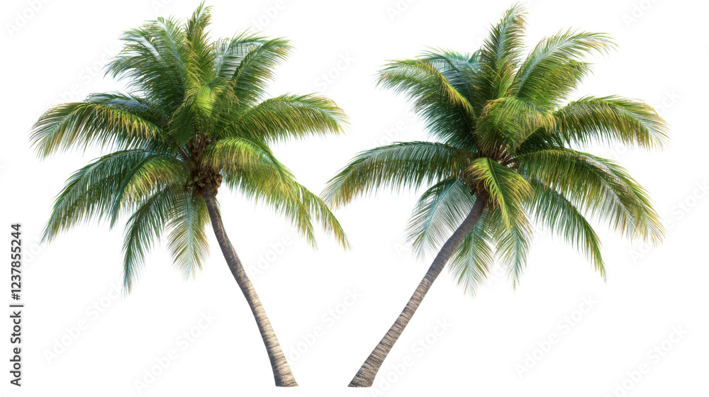 Obraz premium Two coconut palm trees isolated on transparent background