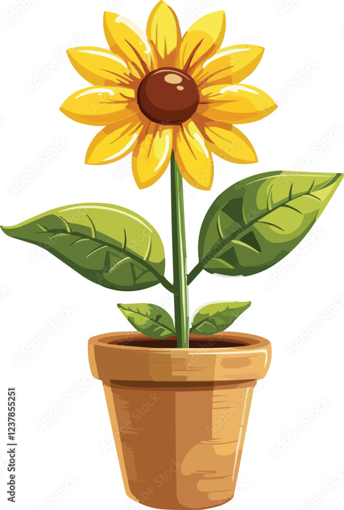 Obraz premium sunflower in a pot on white background,generative ai