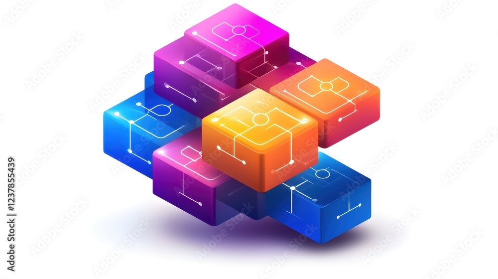 Obraz premium Colorful Interconnected Cubes Abstract Technology Design