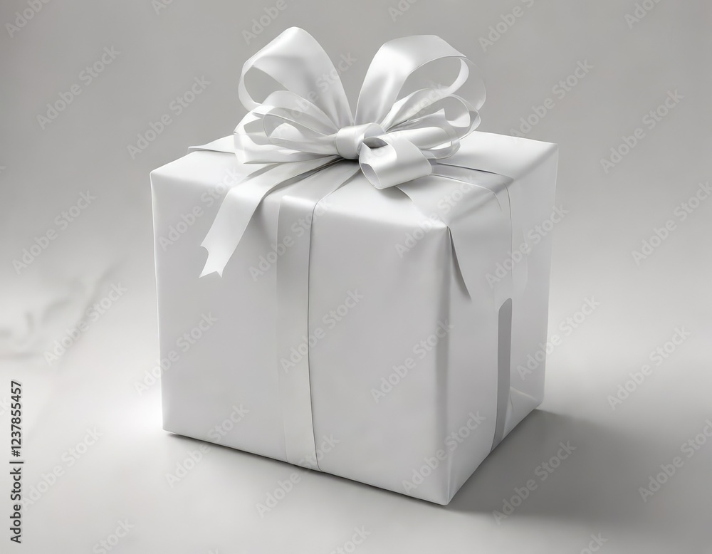 Fototapeta premium Simple white gift ribbon wrapped around a package, bow, present