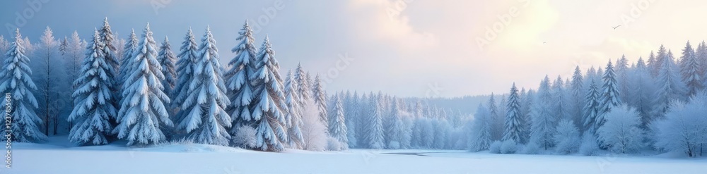 Snow-covered trees tower above a serene forest landscape with frosty air, forest, snowy Snow-covered trees tower above a serene forest landscape with frosty air, forest, snowy