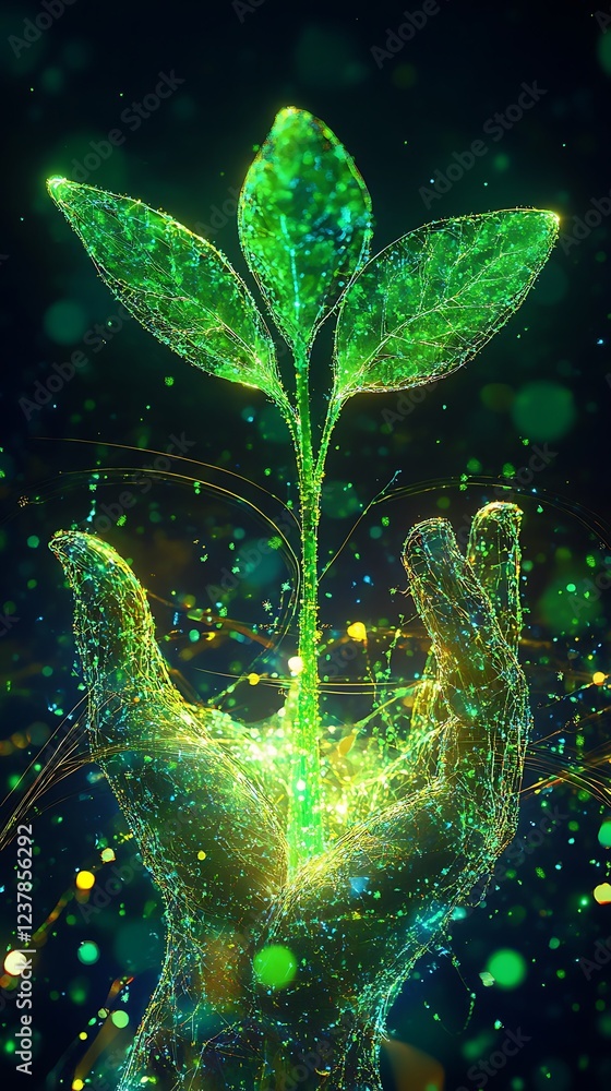Fototapeta premium Agricultural technologies for growing plants and hand