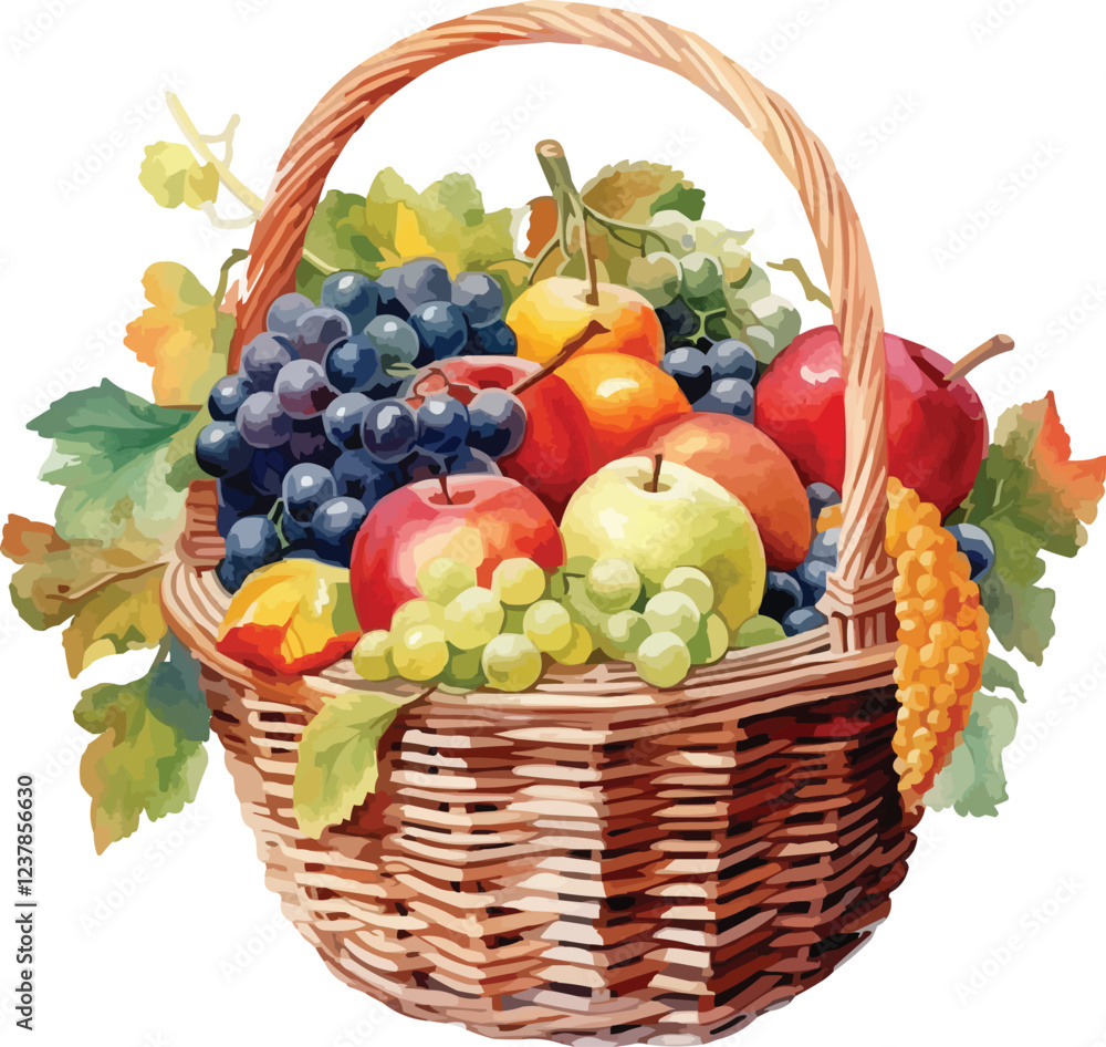 basket of fruits on white background,generative ai basket of fruits on white background,generative ai