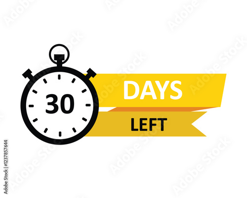 30 days left labels on white background. Countdown badge. Vector illustration. 