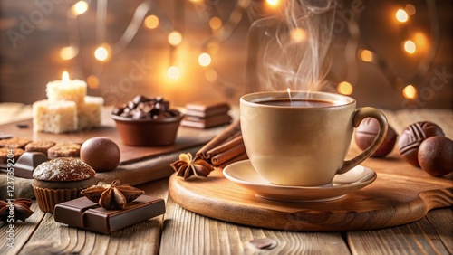 Wallpaper Mural Warm beverage and sweet treats on a wooden surface with warm lighting Torontodigital.ca