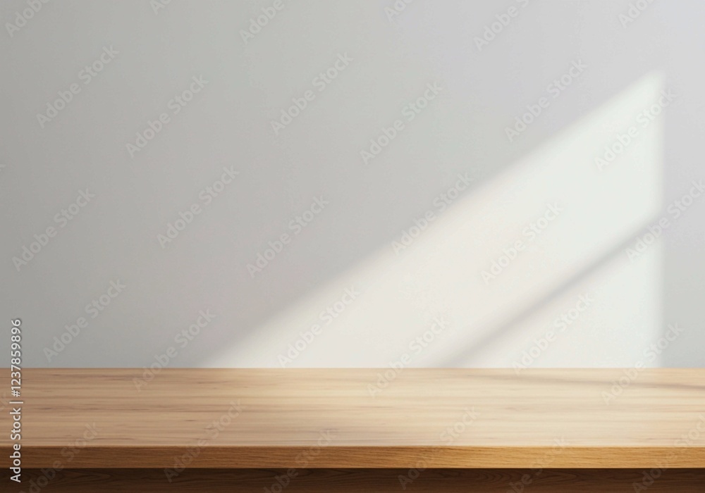 Minimalist image with a wooden table and a white wall, ideal for showcasing products in a clean and natural setting Minimalist image with a wooden table and a white wall, ideal for showcasing products in a clean and natural setting