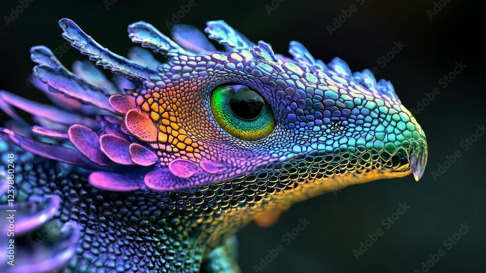 Colorful reptile with intricate scales and vibrant features in stunning close-up Colorful reptile with intricate scales and vibrant features in stunning close-up